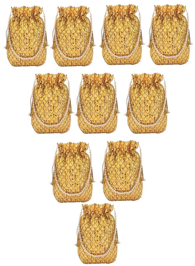 DUCHESS Lemon Potli Bags for Women | Combo of Wedding Return Gift Bags with Pearl Handle | Ethnic Drawstring Pouches for Mehndi, Haldi, Party Favors (Set of 10) - Image 1